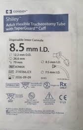  تراکیوستومی  دو جداره فلکسیبل کافدار سایز 8.5 شایلی قطر داخلی 8.5 و قطر خارجی 12.2 90 درجه طول لوله 79 میلیمتر برند شایلی covidien